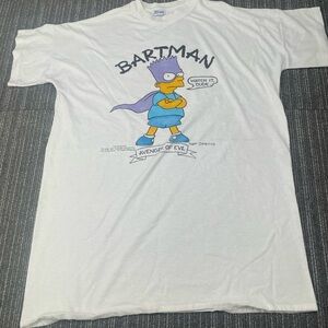 Vintage 1990 Bartman Graphic White T-Shirt- Tiny pin holes on front- see pic